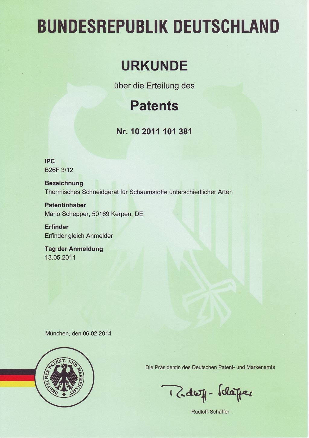 Patent - Urkunde